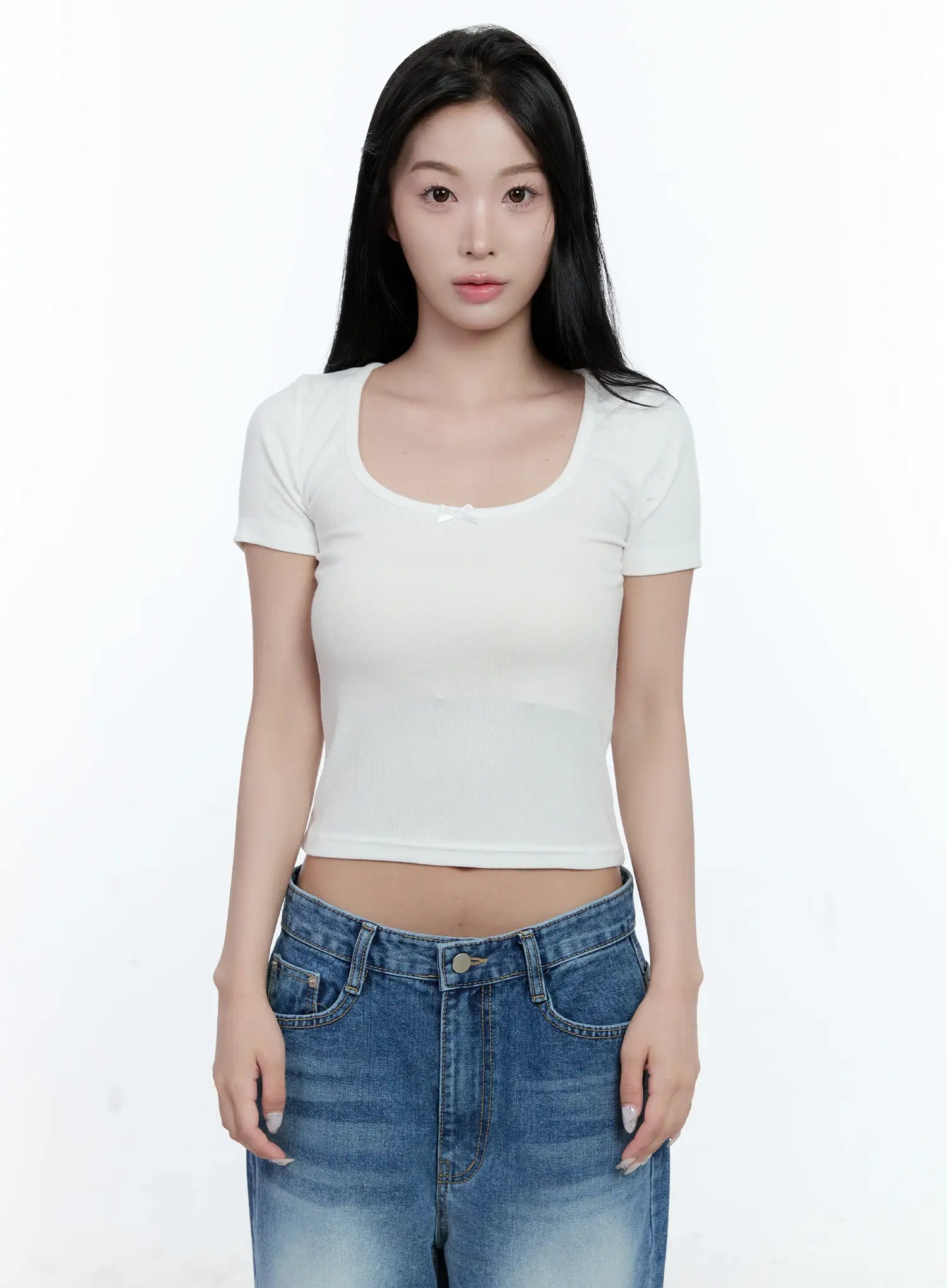 Ribbed U-Neck Crop Tee CL530