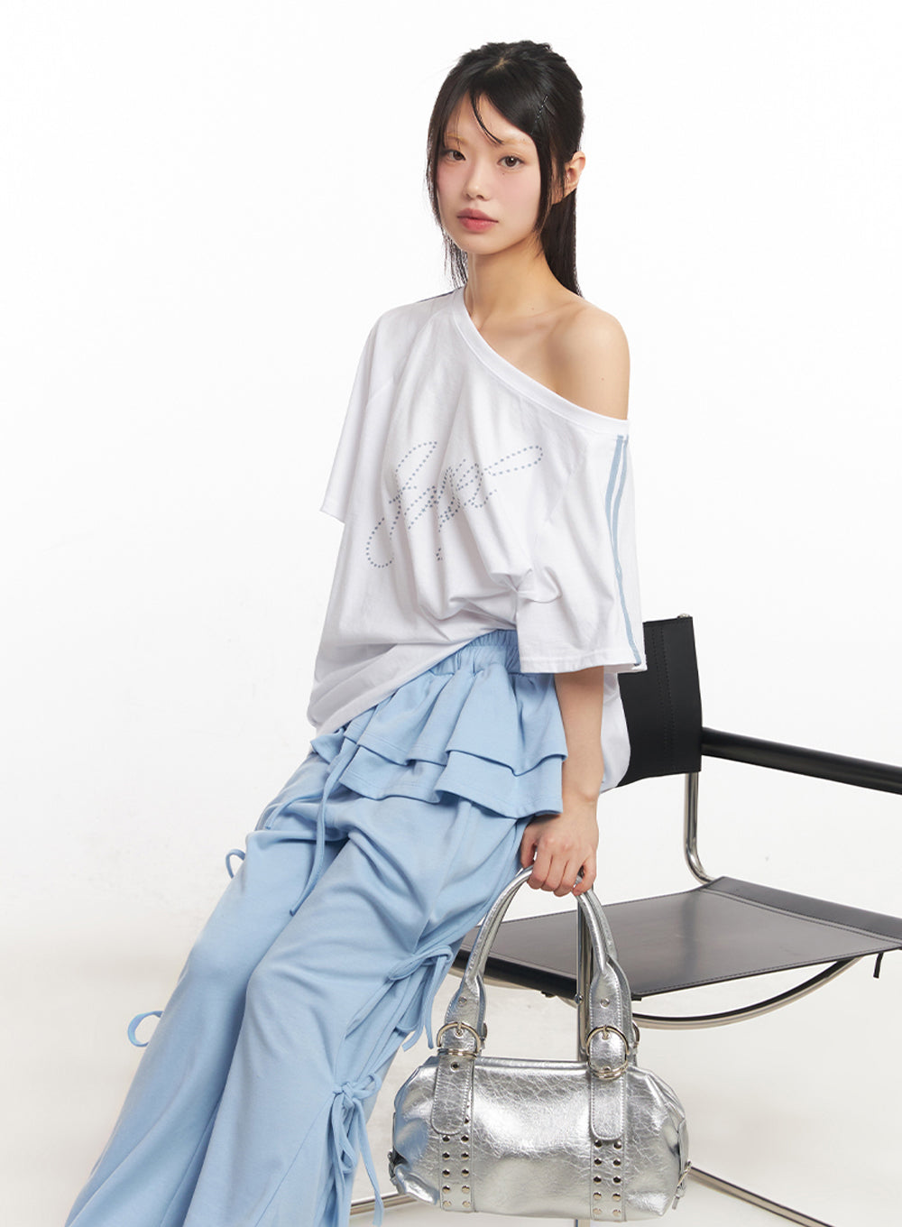 Angel One-Shoulder Stripe T-Shirt IY502