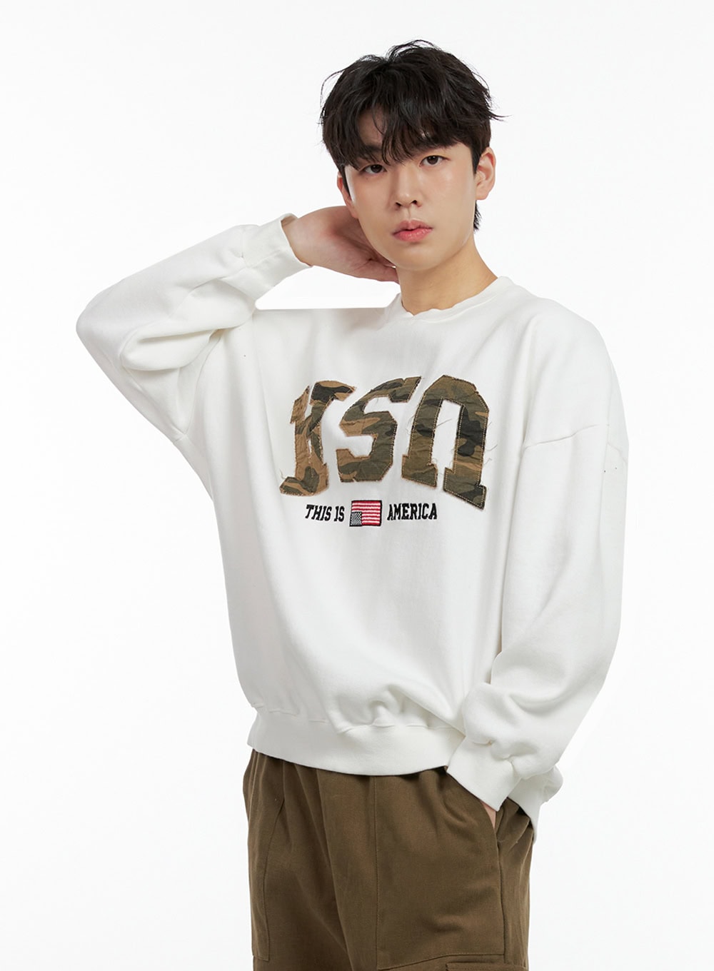 Men's Camo Patch Crewneck Sweatshirt IN422