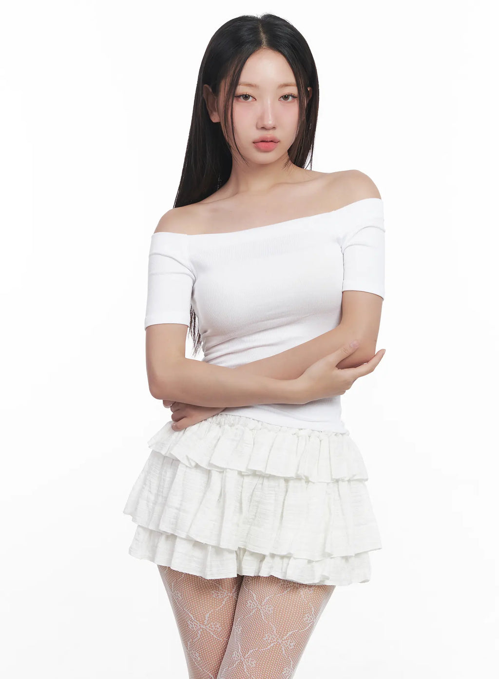 Off-Shoulder Ribbed Tee CU516