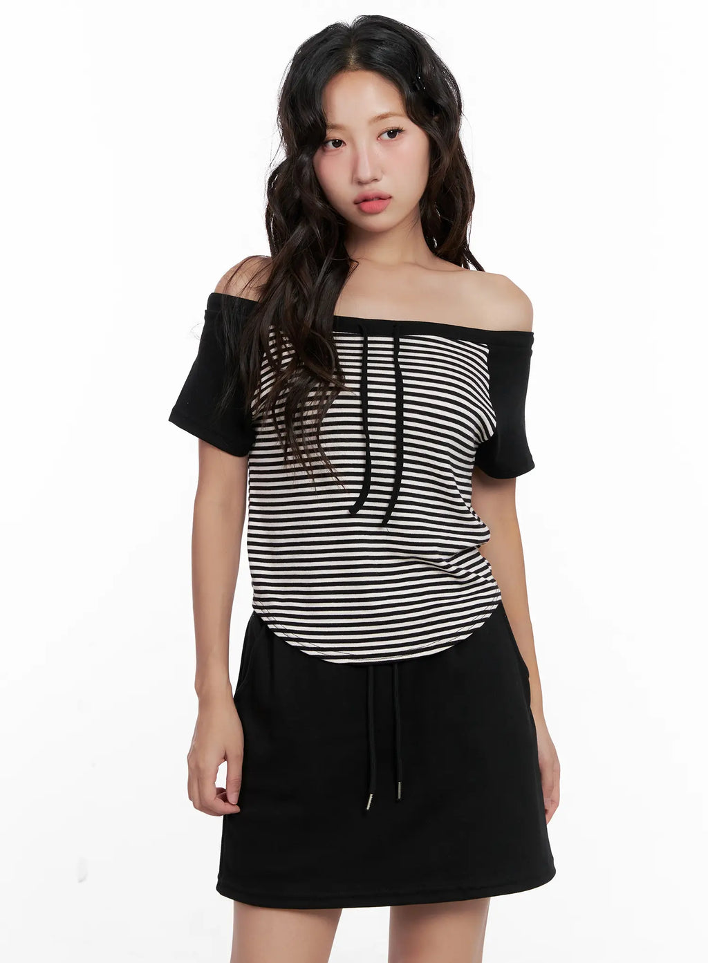 Striped Off-Shoulder Tee CL518