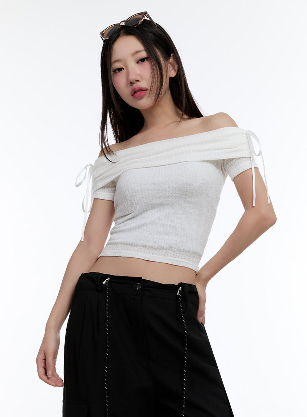 Ribbon Off-Shoulder Crop Top IU504