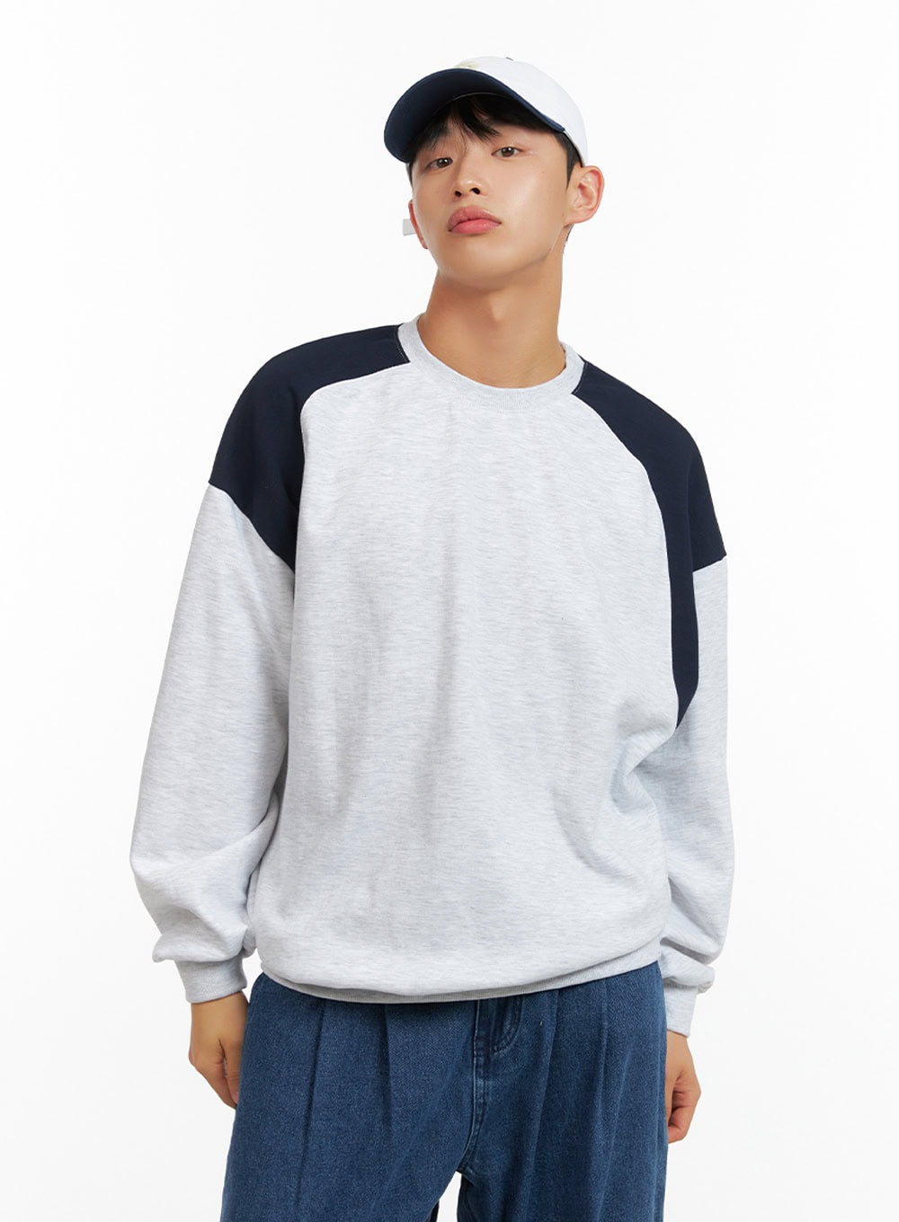 Men's Cozy Contrasting Crewneck Sweatshirt (White) IU414