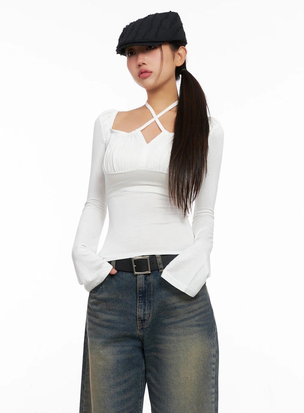 Chic Cross Strap Long Sleeve Tee IG528