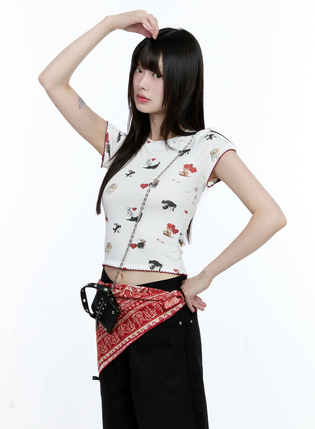 Puppy Lace-Trim Cropped Tee CG511