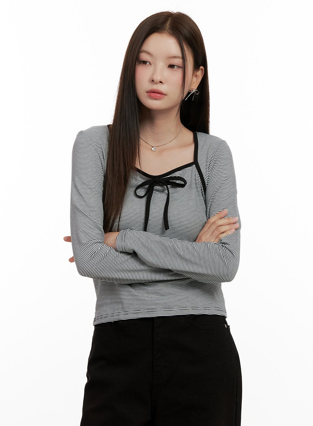 Ribbon Stripe Square Neck TopON422
