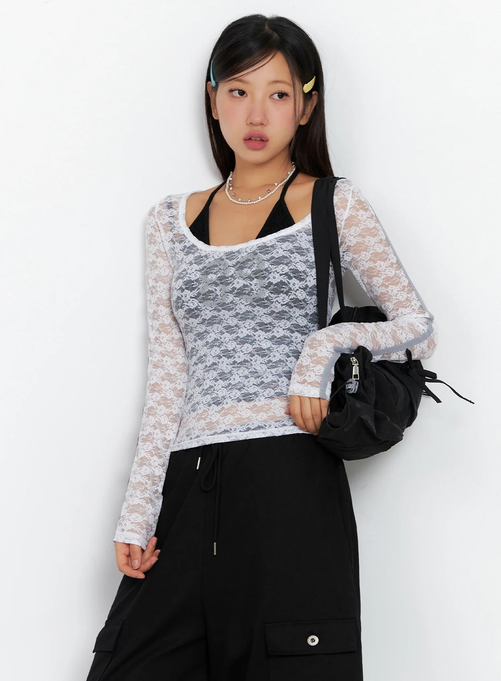 Lace Overlay Scoop Neck Top IG527