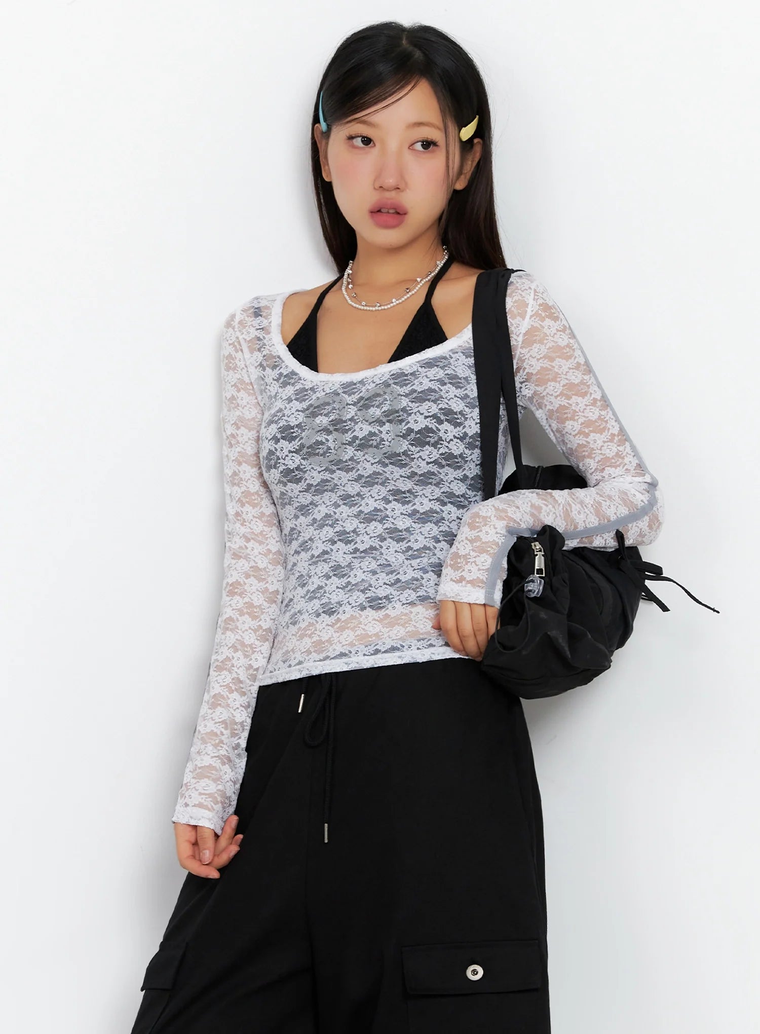 Lace Overlay Scoop Neck Top IG527