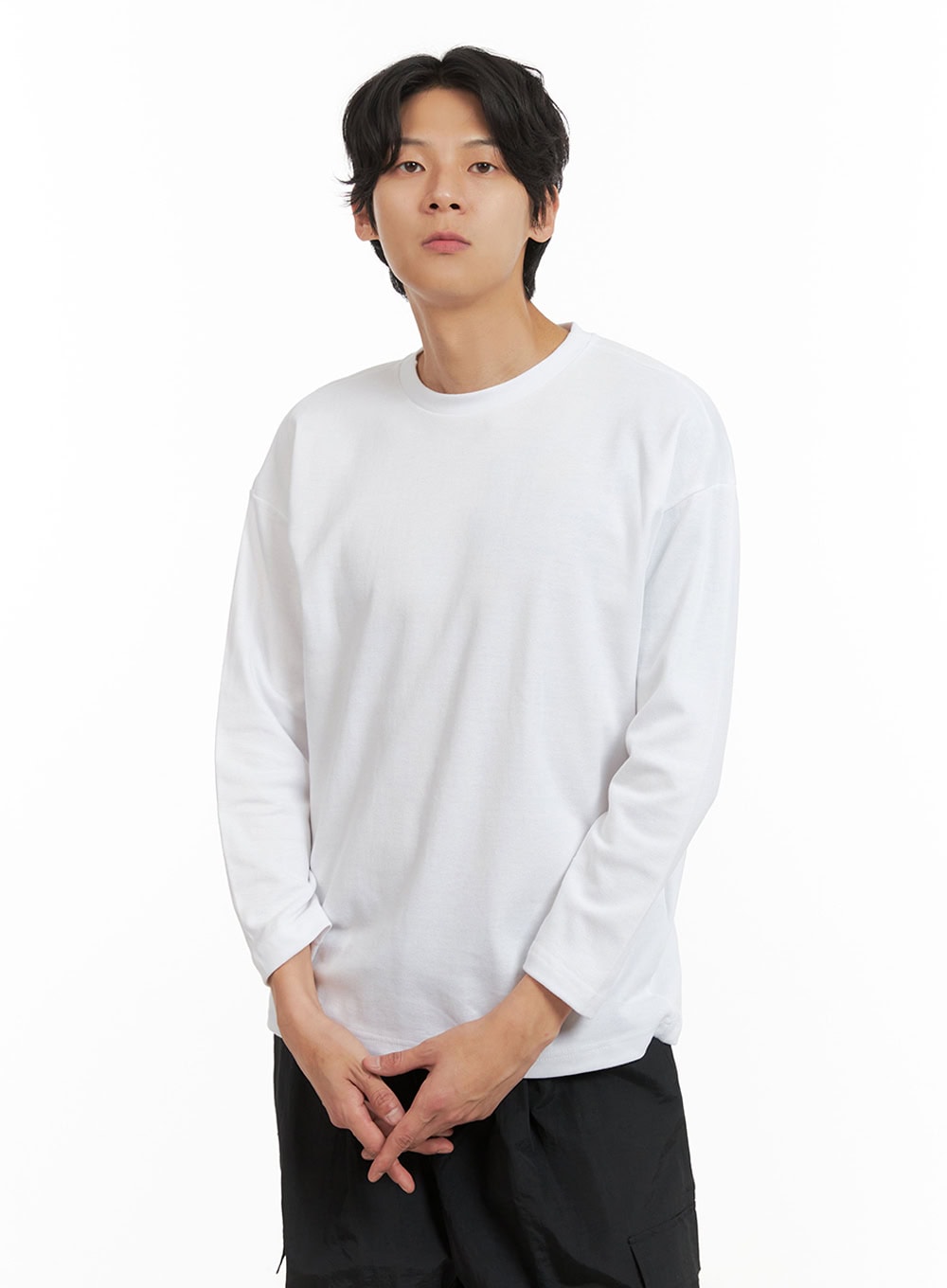 Men's Basic Oversize Long Sleeve Tee (White) IY402