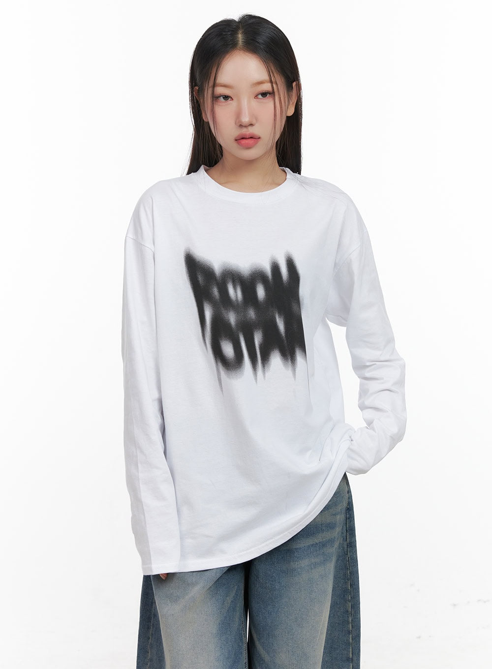 Oversized Graphic Print Long Sleeve Tee CD411