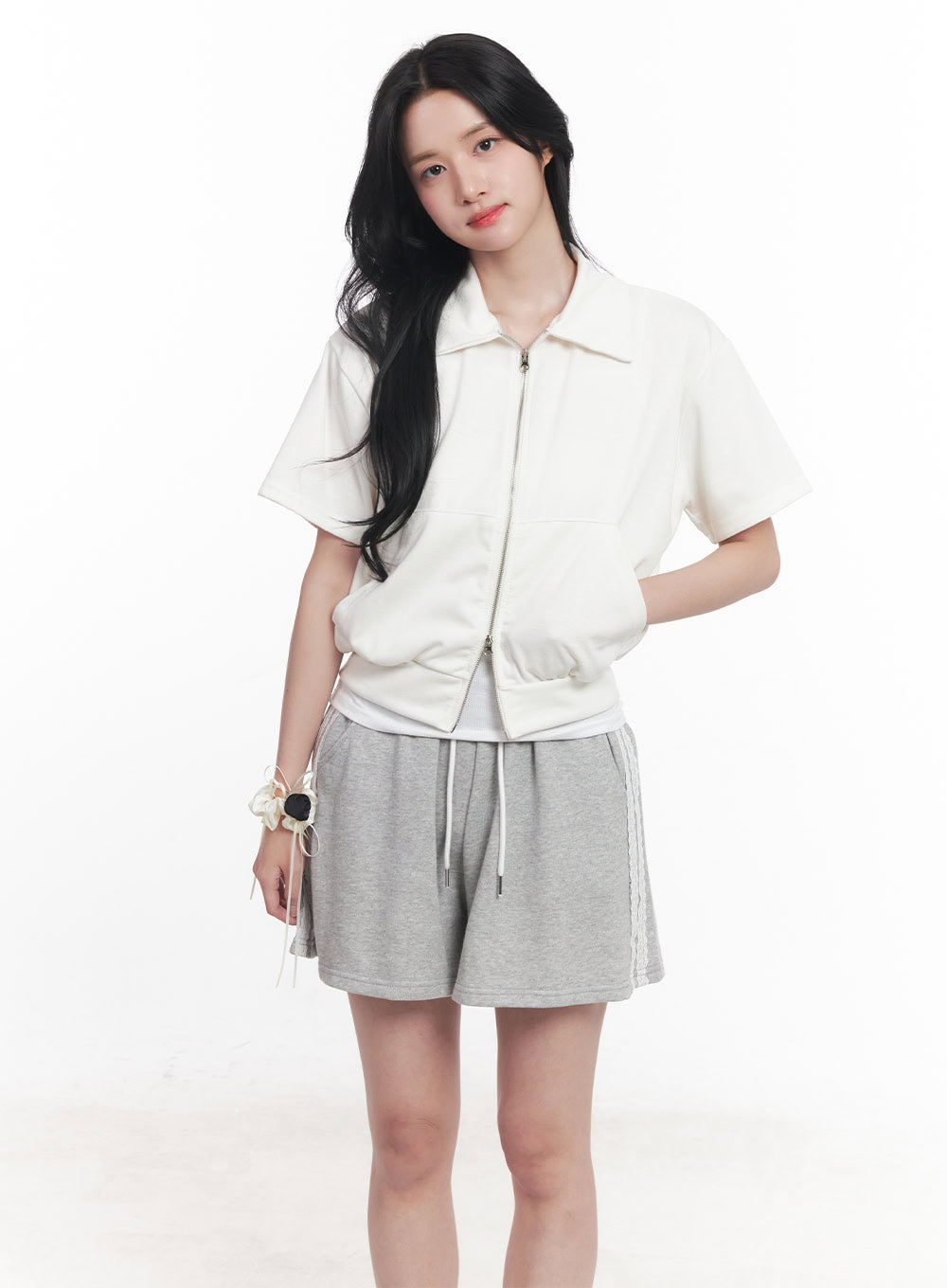 Collared Zip-Up Crop Top CY523