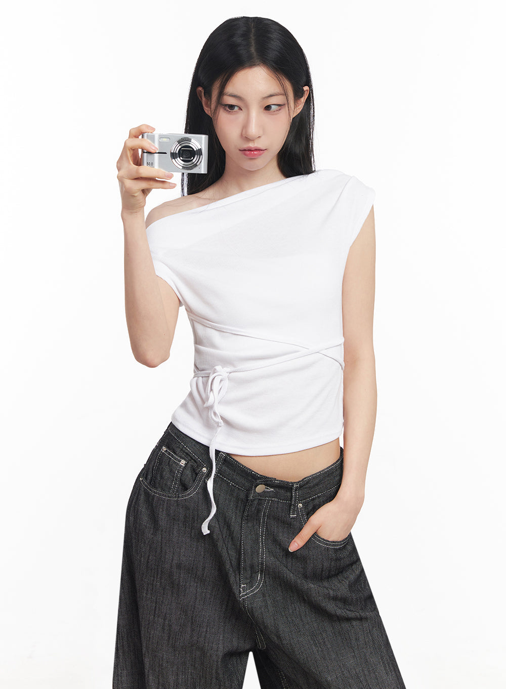 Asymmetric Short Sleeve Wrap Shirt IY516