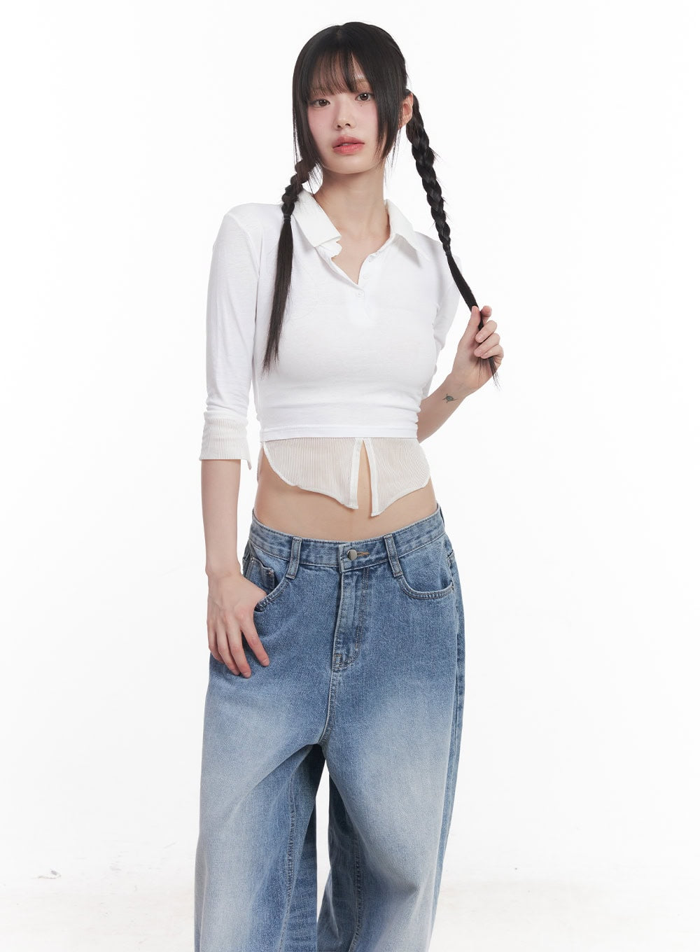 Collared Layered Crop Top CU505