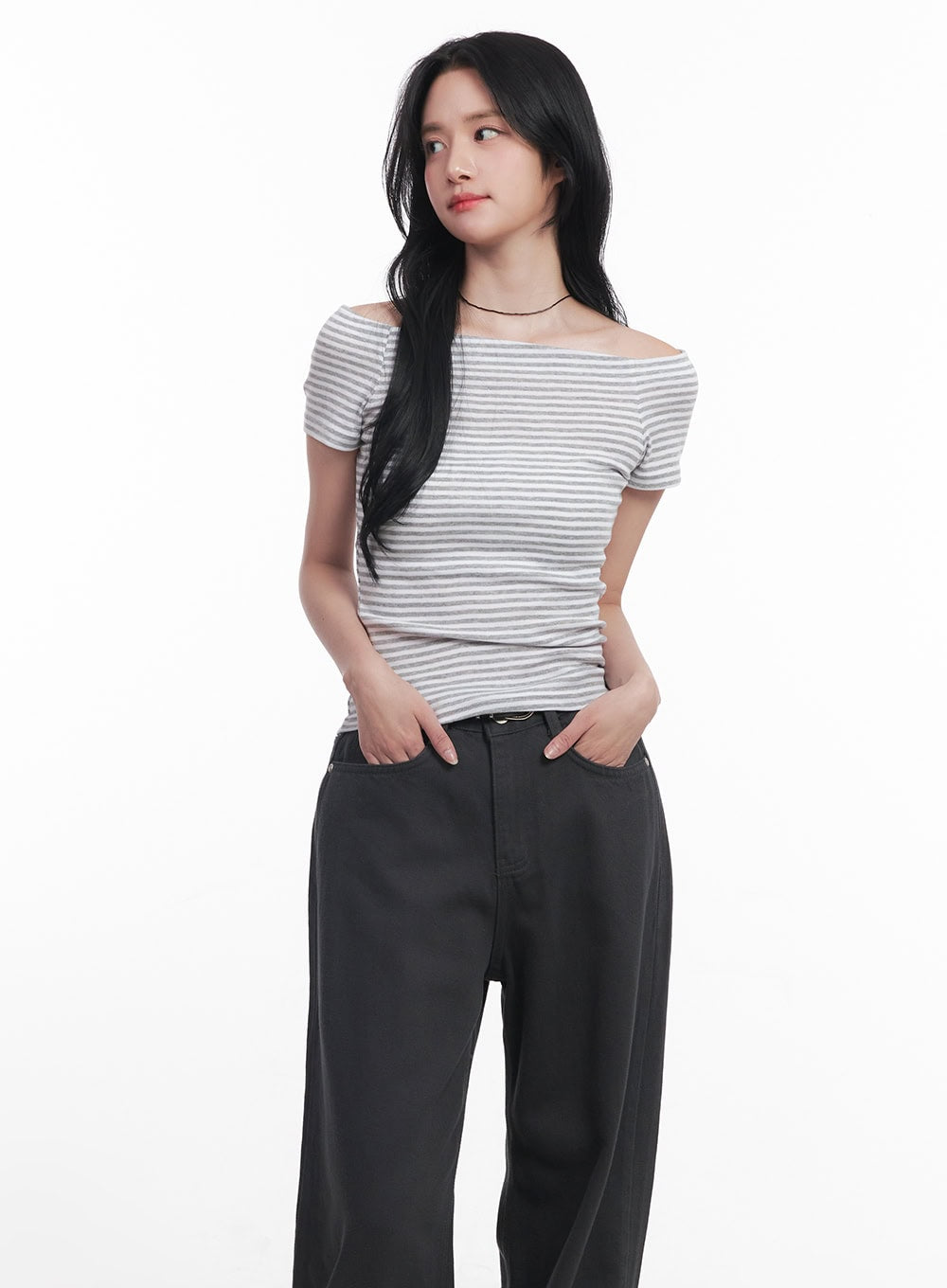 Stripe Off-Shoulder Top  CY526