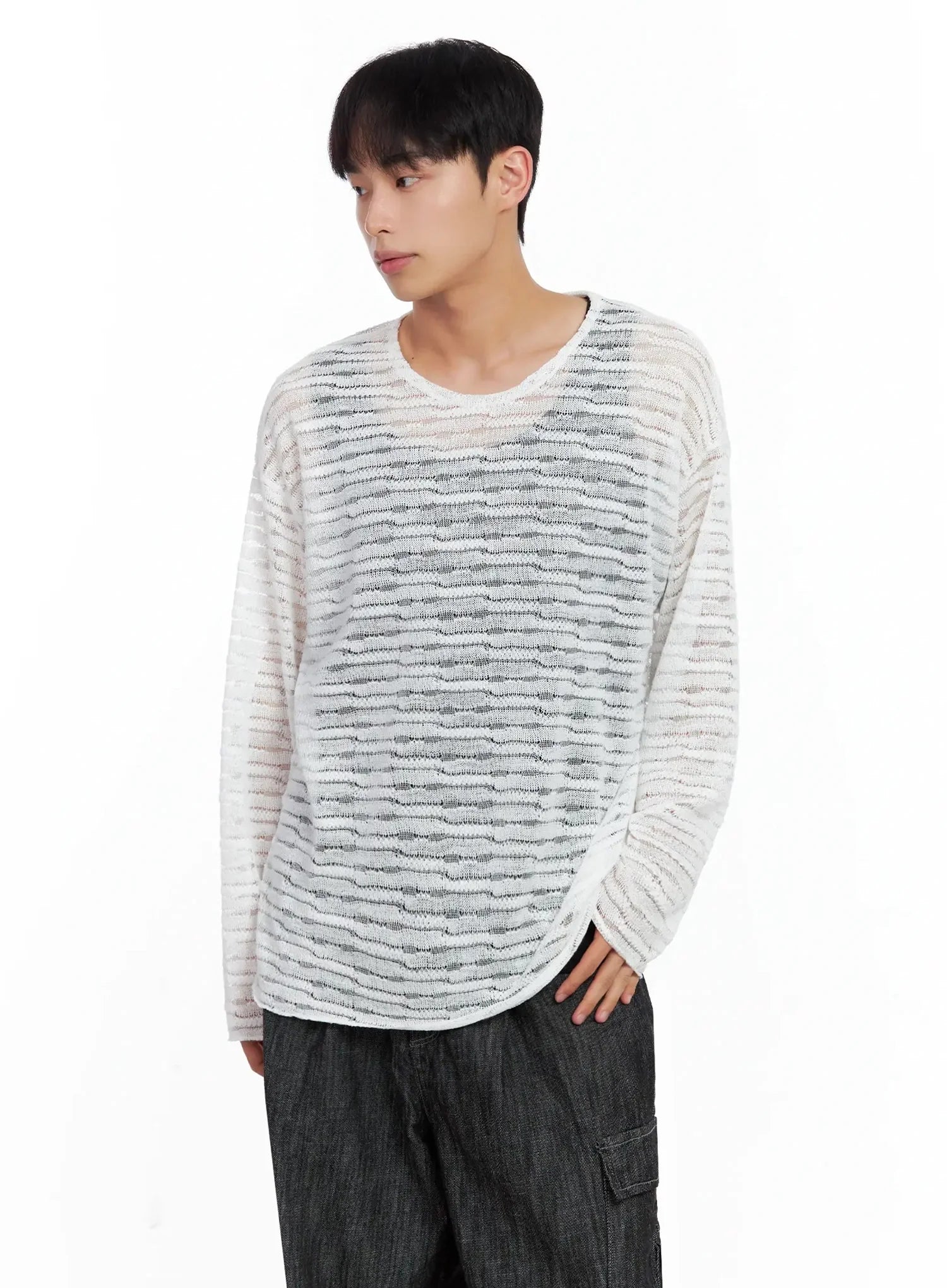 Men's Striped Knit Long-Sleeve Top IL516