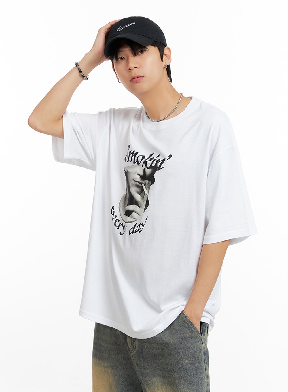 Men's Cotton Graphic Oversize T-Shirt (White) IG402