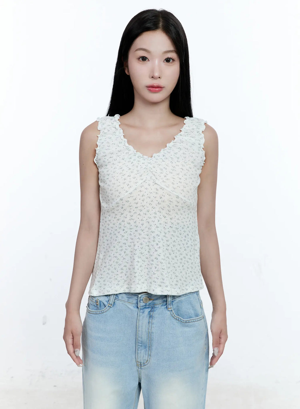 Ruffle V-Neck Sleeveless Top CG512