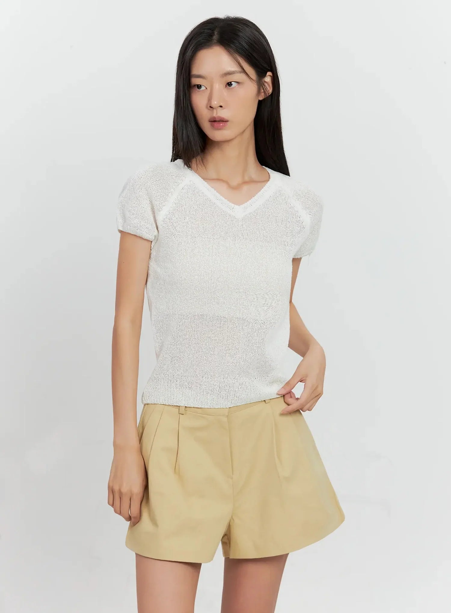 Mesh V-Neck Short-Sleeve Top IL528