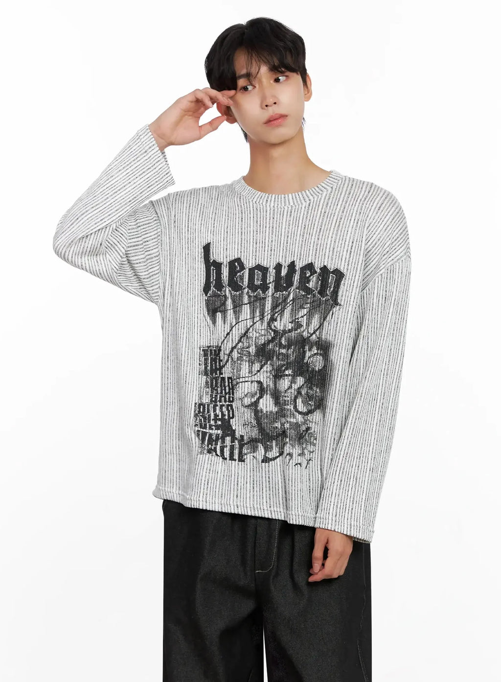 Men's Striped Graphic Knit Long Sleeve IO517