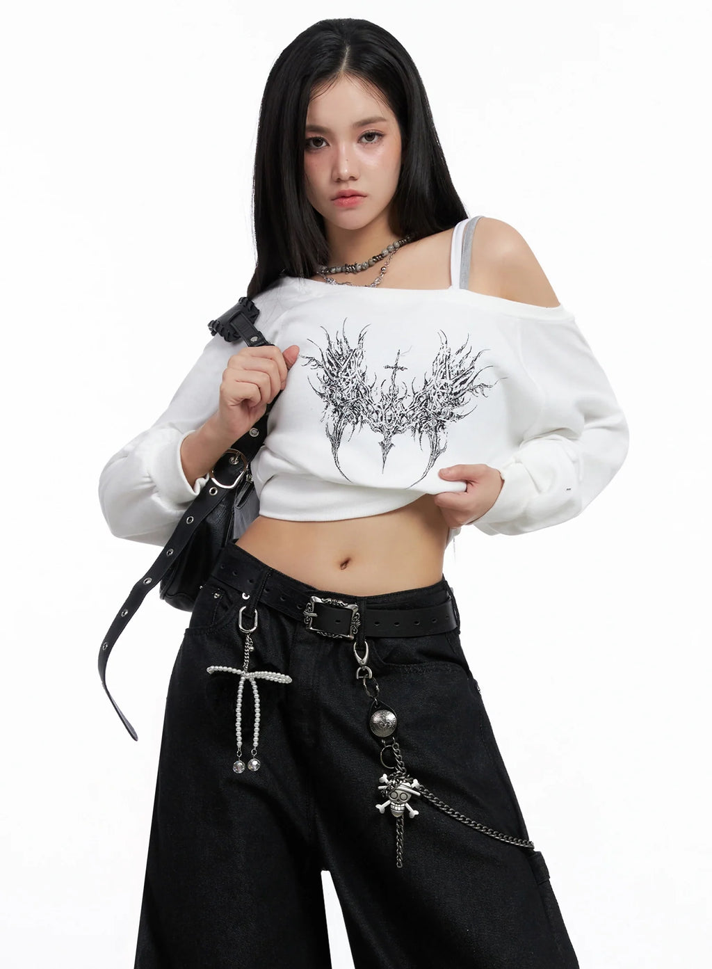 Off-Shoulder Graphic Sweatshirt IS525
