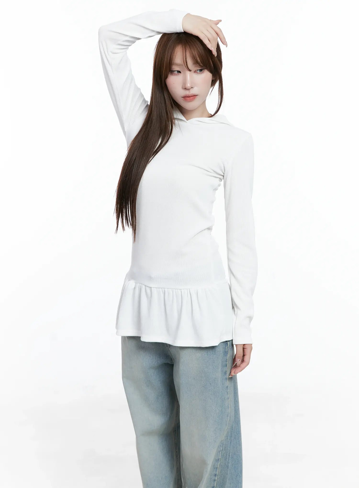 Frill Ribbed Hoodie CS501