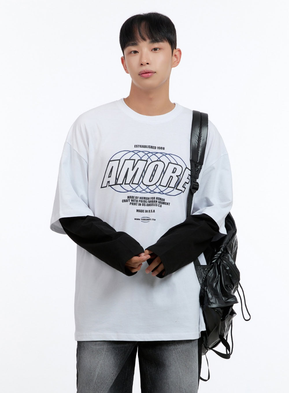 Men's Oversize Cotton Graphic Layered T-Shirt IS413