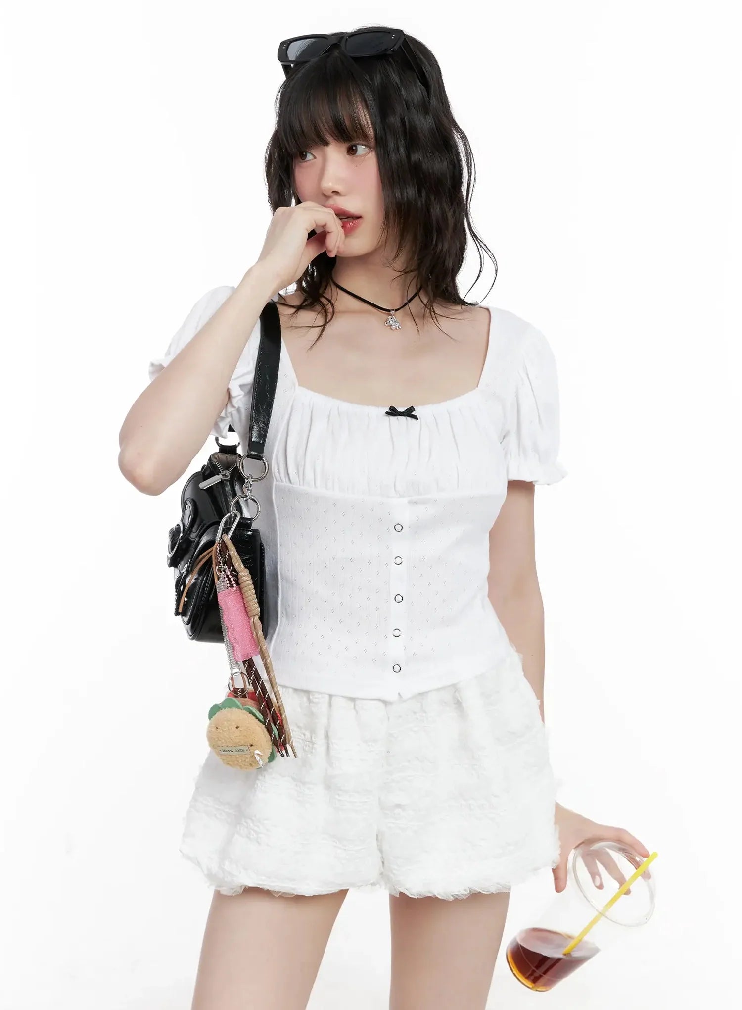 Ribbon-Detail Puff-Sleeve Top IL528