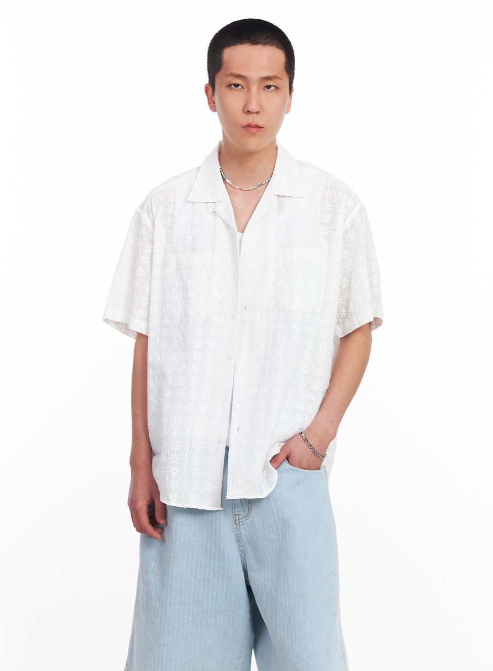 Men's Crochet Collared Shirt IU512