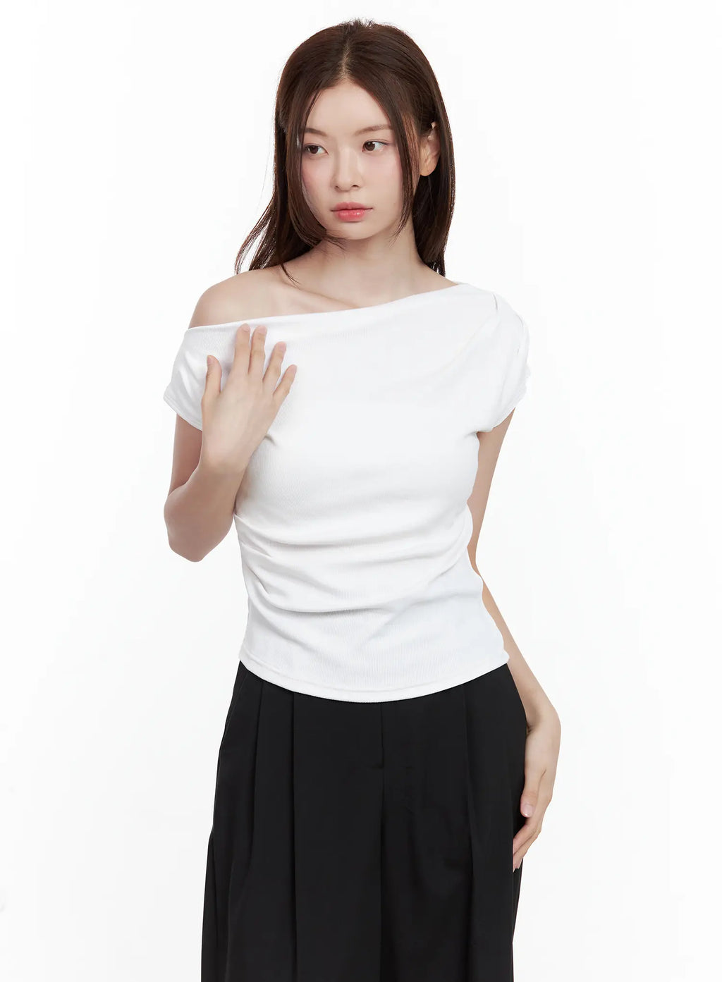 Asymmetrical Off-Shoulder Short-Sleeve Top CL502
