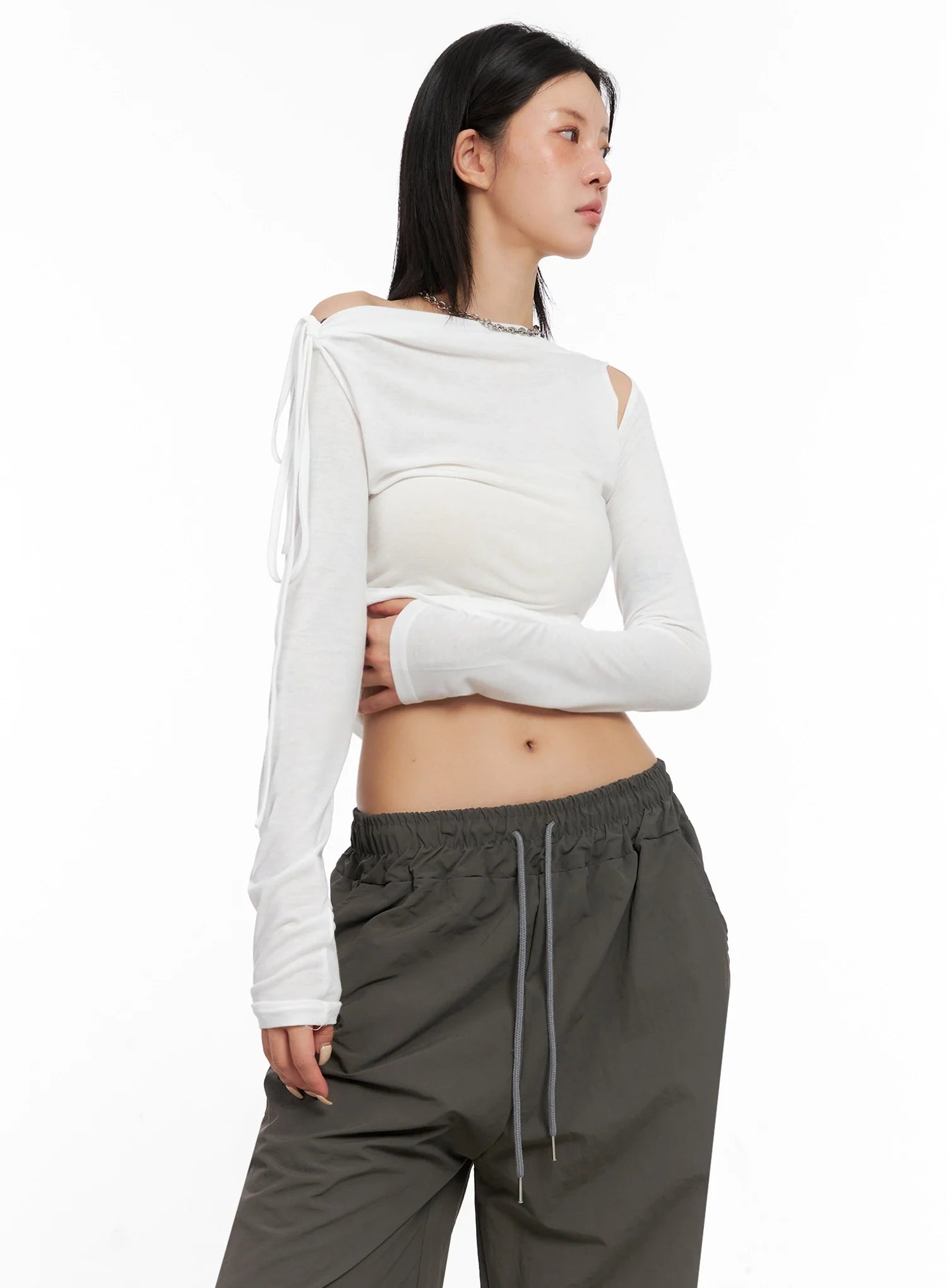 Asymmetric Cut-Out Long Sleeve Top IS515