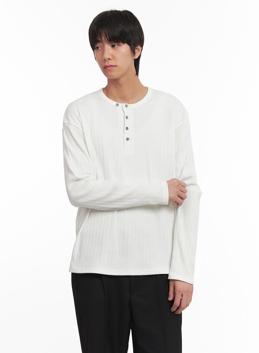 Men's Ribbed Buttoned Long-Sleeve Shirt IA511