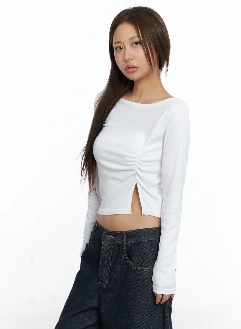 Side-Slit Long Sleeve Crop Top CS505