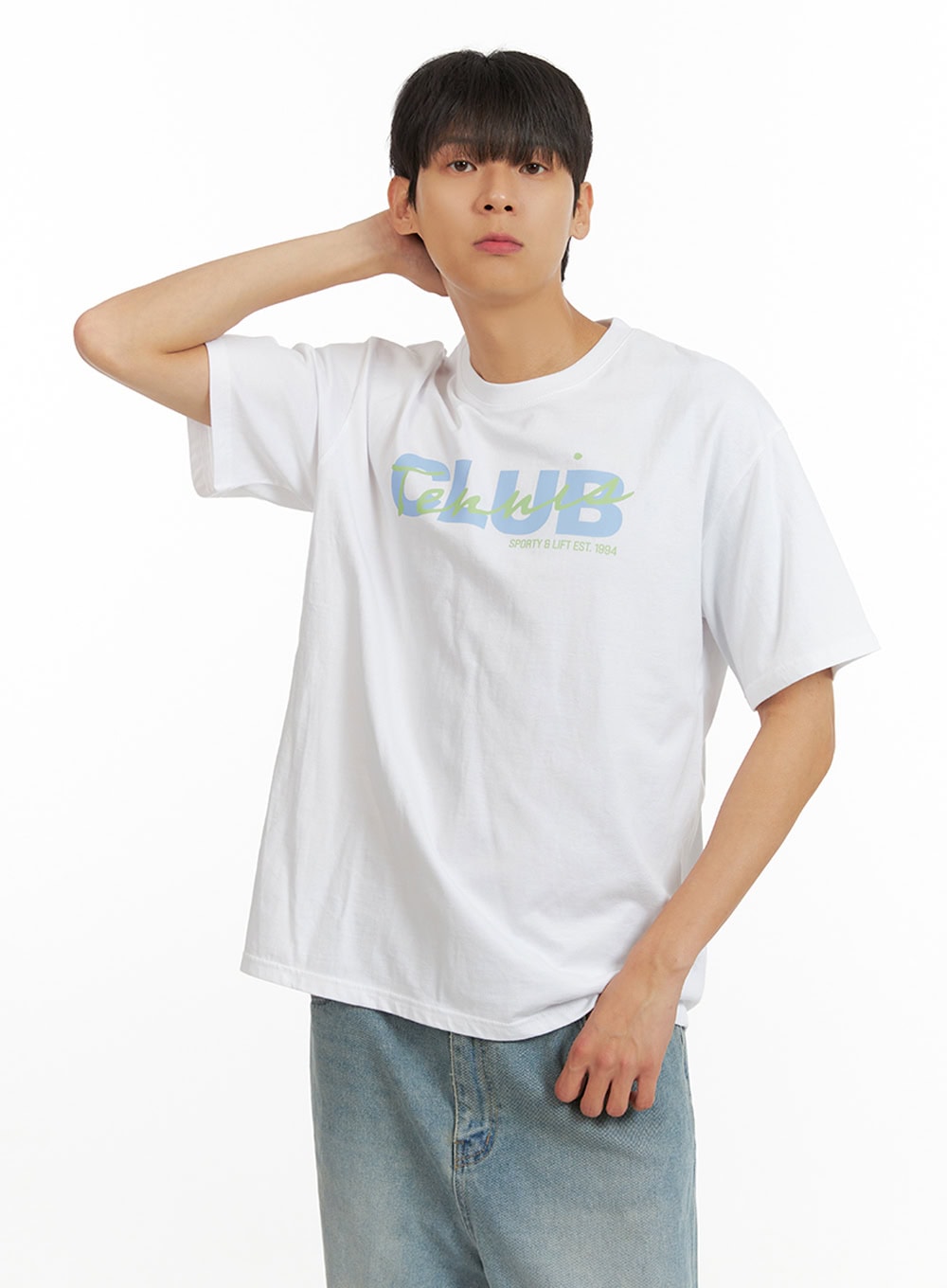 Men's Lettering Round Neck T-Shirt (White) IU419