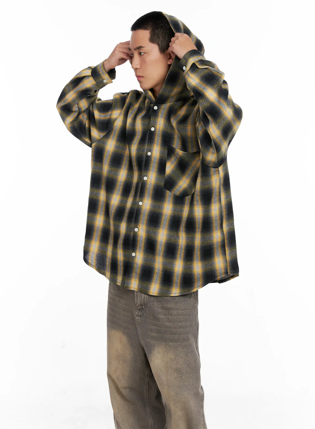 Men's Plaid Flannel Hooded Shirt IG529