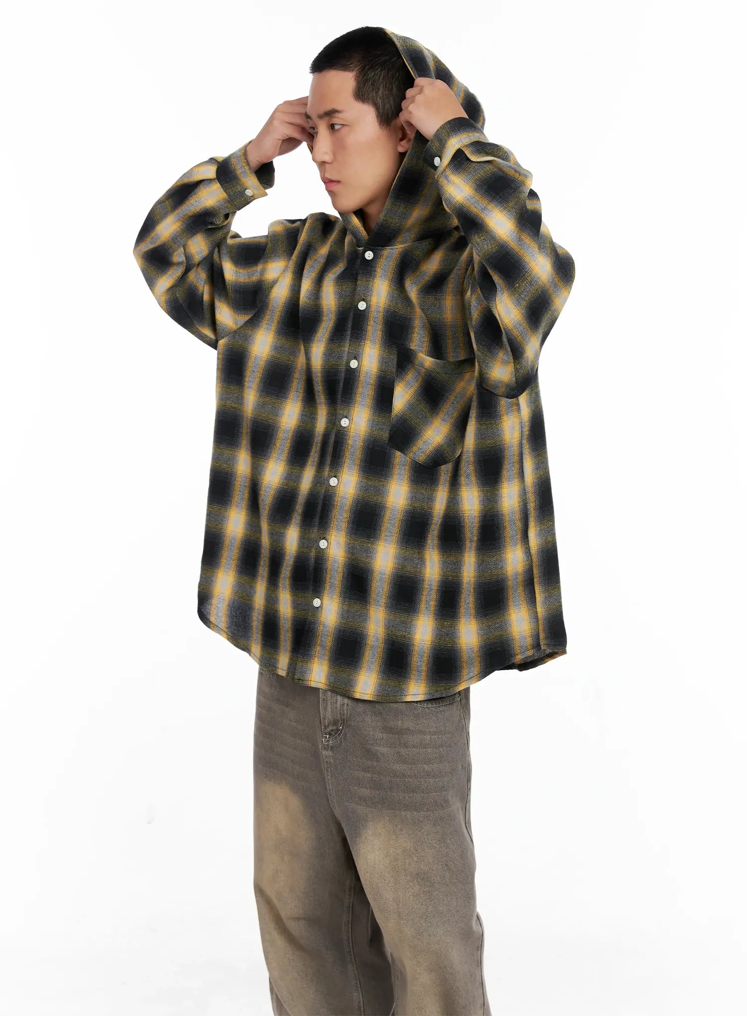 Men's Plaid Flannel Hooded Shirt IG529