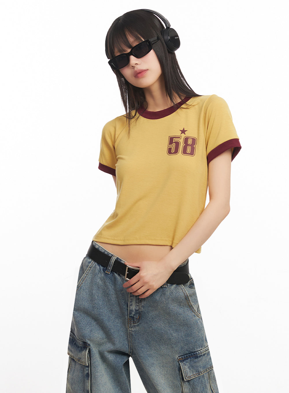 Star Number Graphic Crop Top IY502
