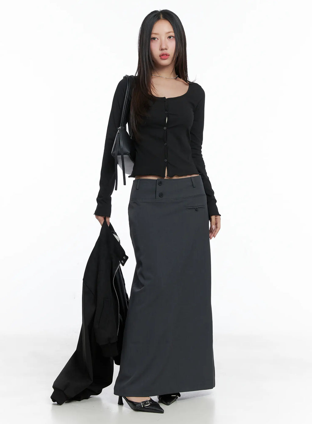 Classic Button Maxi Skirt CS502