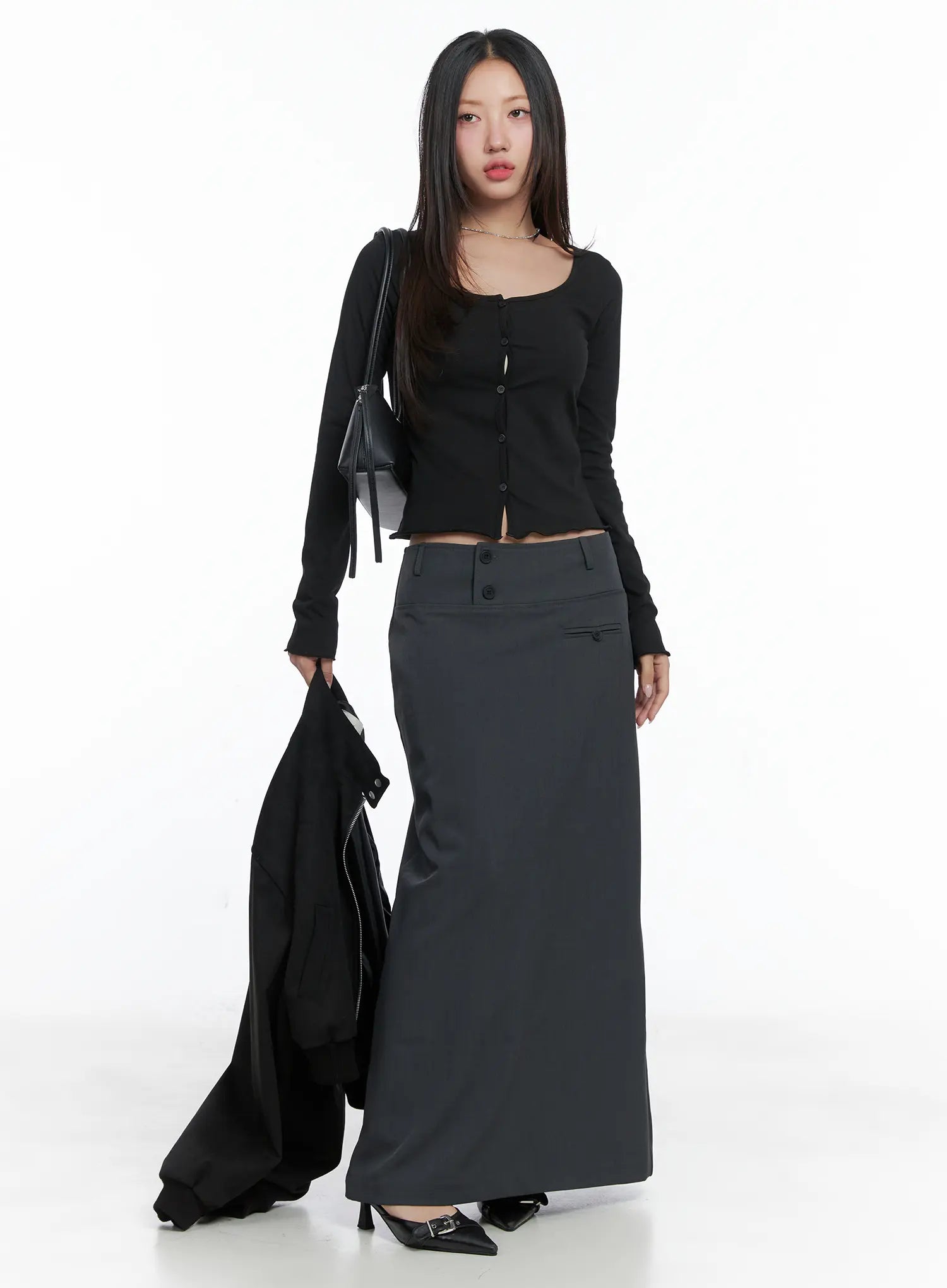 Classic Button Maxi Skirt CS502