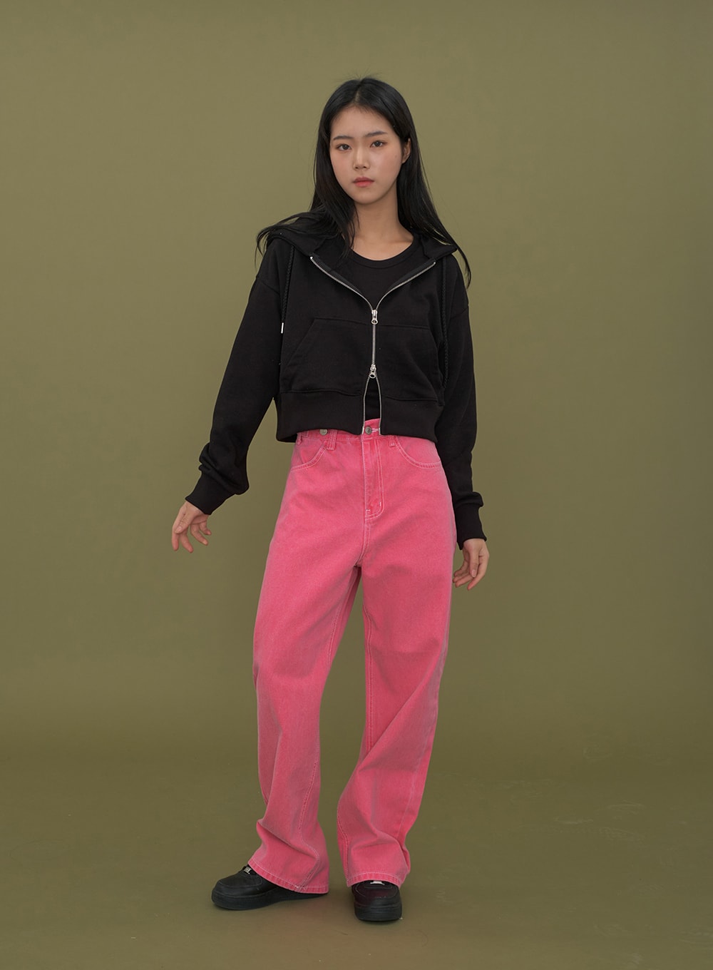 Two Way Cropped Hoodie Zip Up C2601