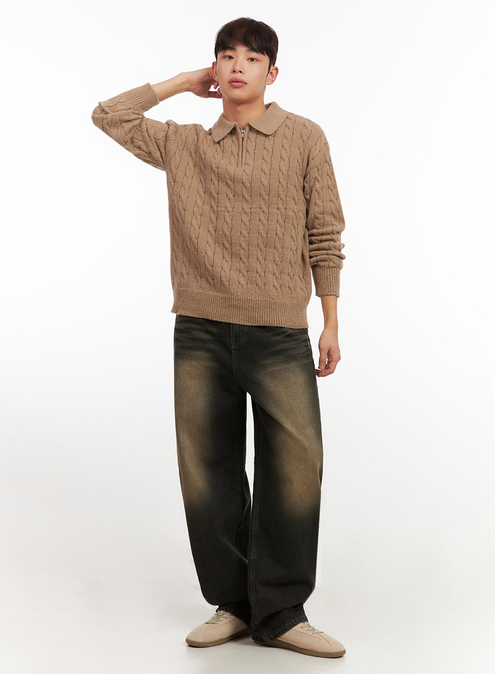 Men's Vintage Washed Wide-Leg Jeans IF517