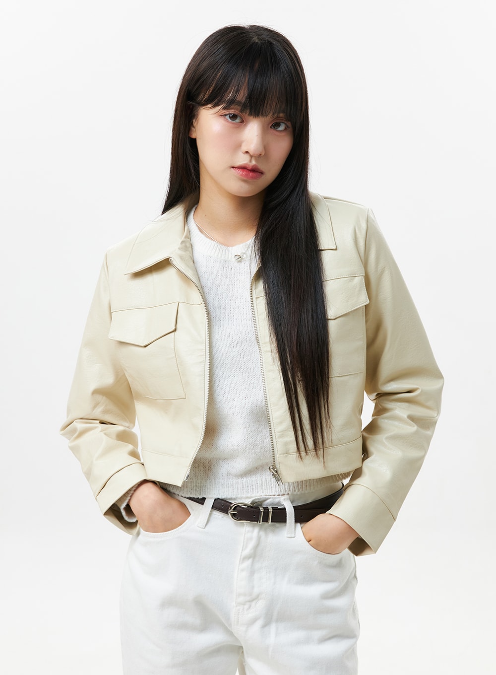 Faux Leather Collar Jacket OS305