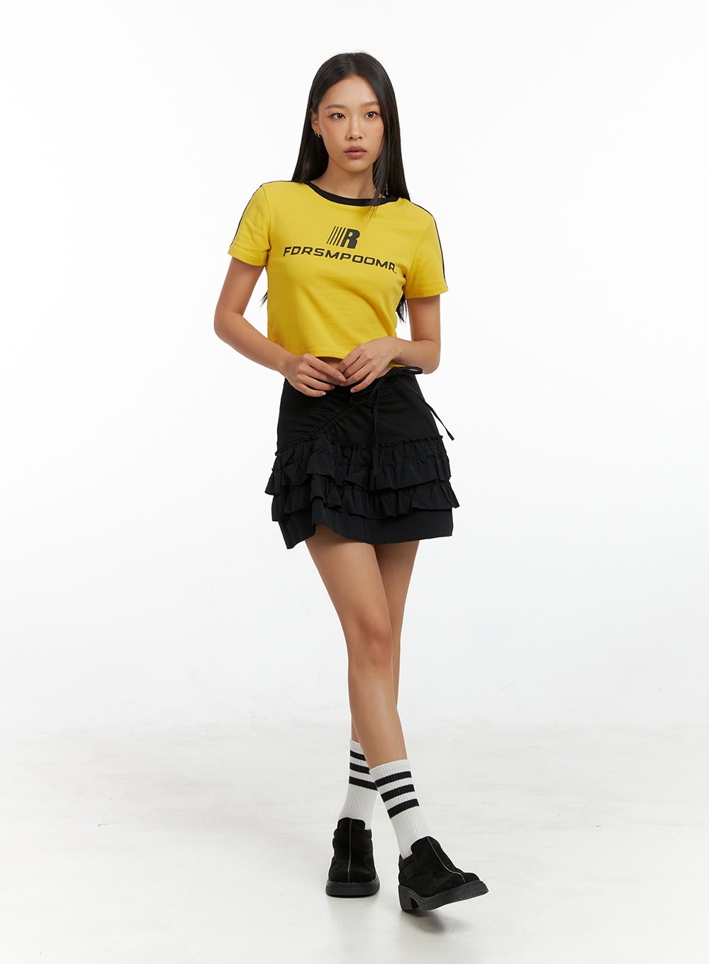 Shirred Ribbon Frill Mini Skirt IG405