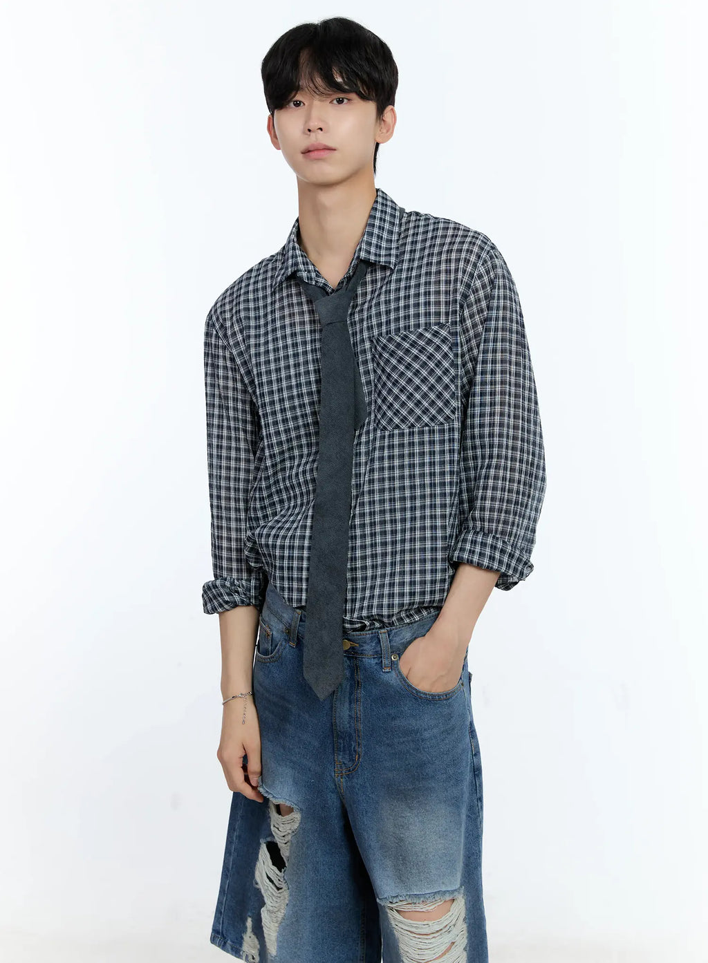 Men's Plaid Button-Up Top IG501