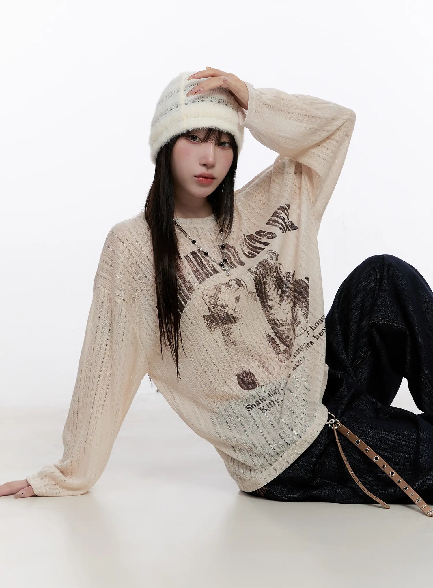 Graphic Oversized Sheer Long Sleeve Top CS530