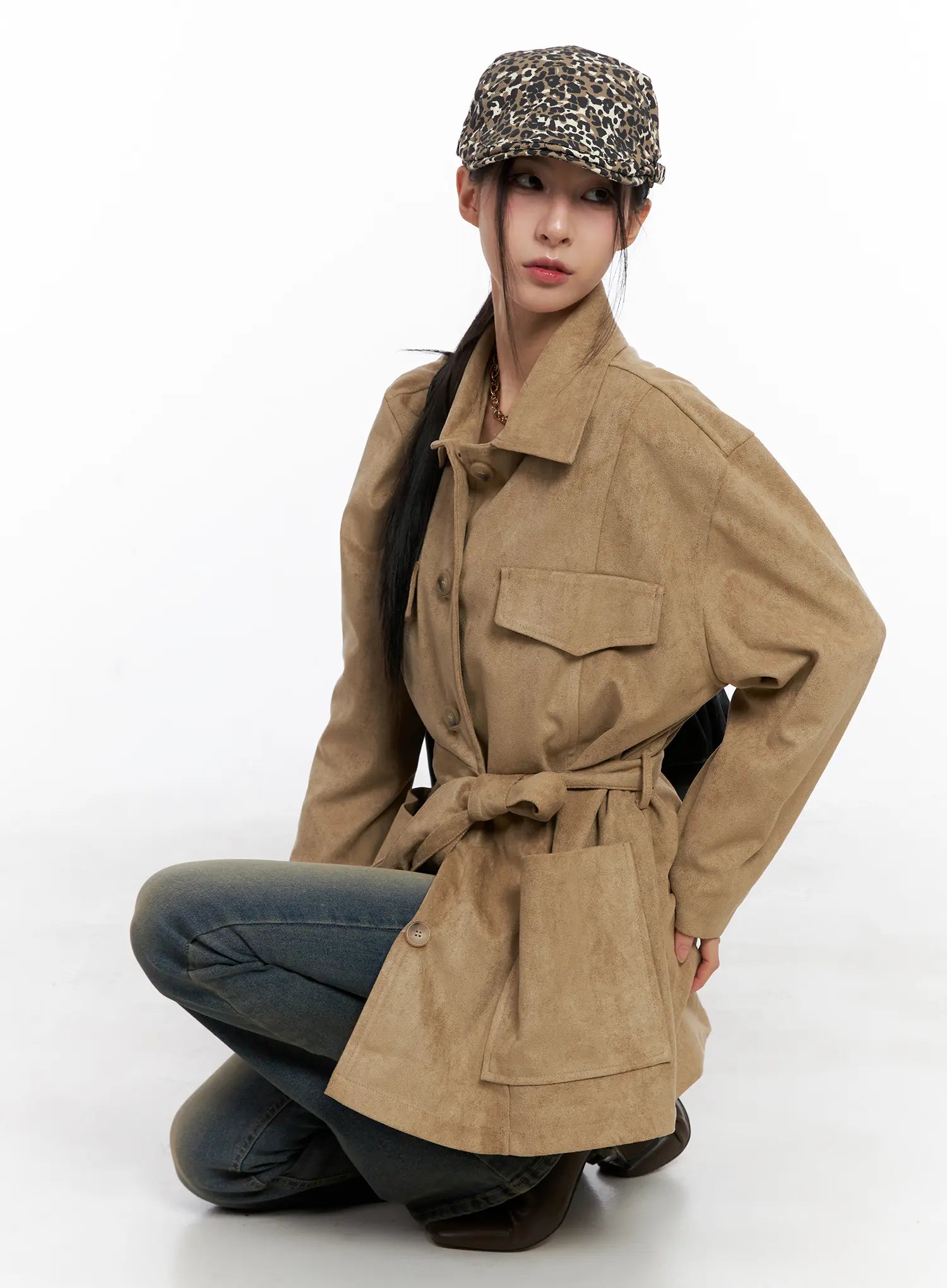 Relaxed Suede Jacket with Belt CC1109