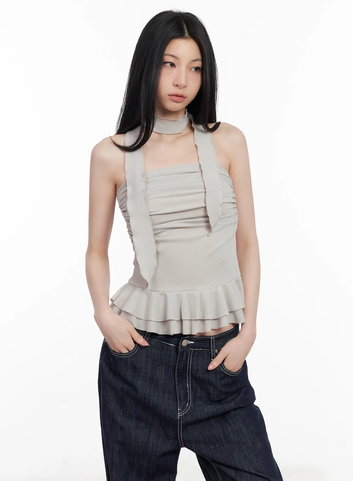 Shirred Ruffle Tube Top and Scarf Set CL501