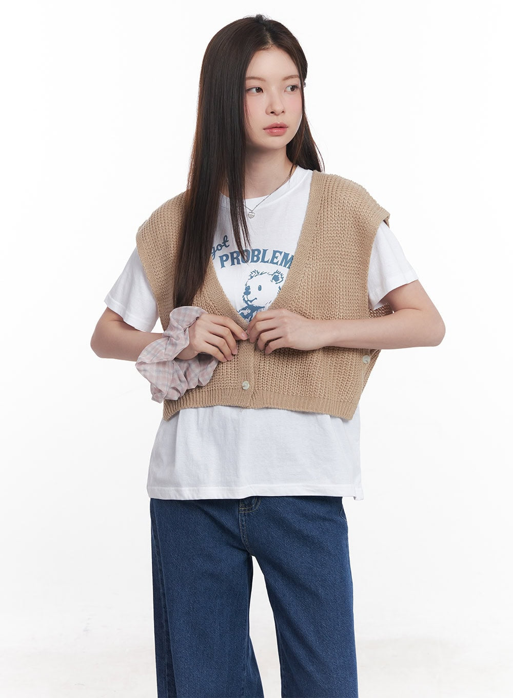 Buttoned Knit Crop Vest Top CY515