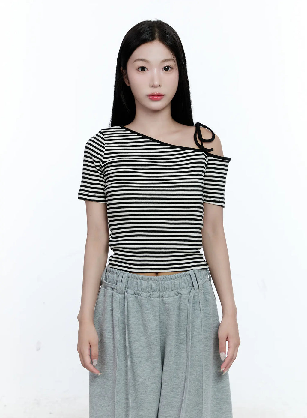 Striped Asymmetric Ribbon Tee CG507