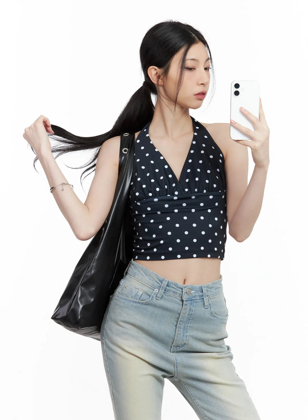 V-Neck Polka Dot Halter Top CL501