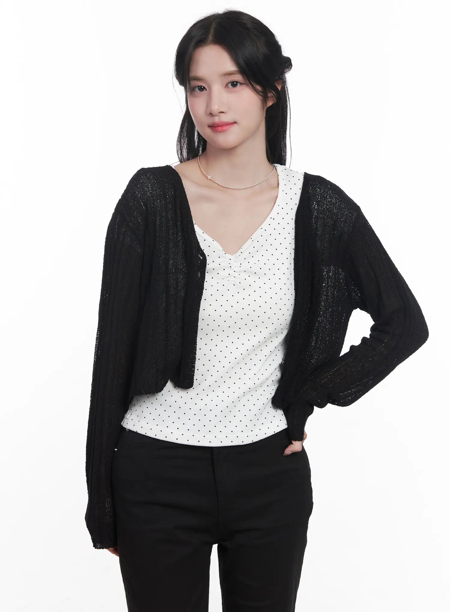 Sheer Ribbed Cardigan CU525